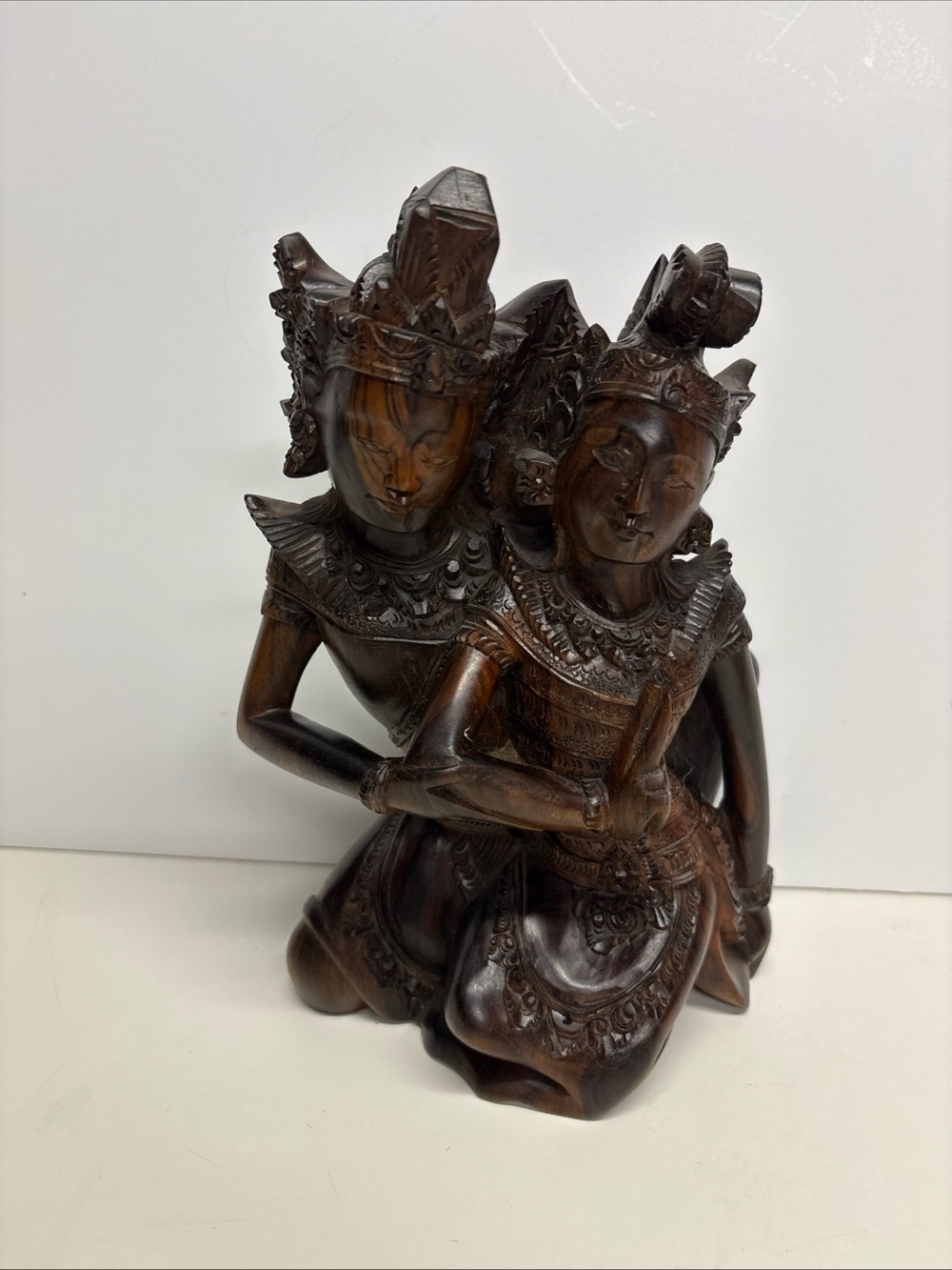 Hand-Carved Dark Ebony Wood Balinese Rama & Sinta Sculpture